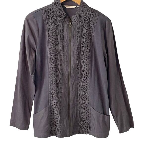 Soft Surroundings Charcoal Grey Lace Full Zip Jacket Womens size Large - Picture 1 of 7